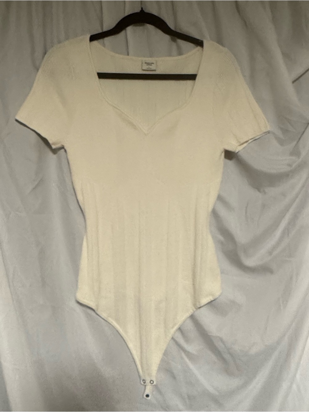 Abercrombie & Fitch Cream Short-Sleeve V-Neck Bodysuit